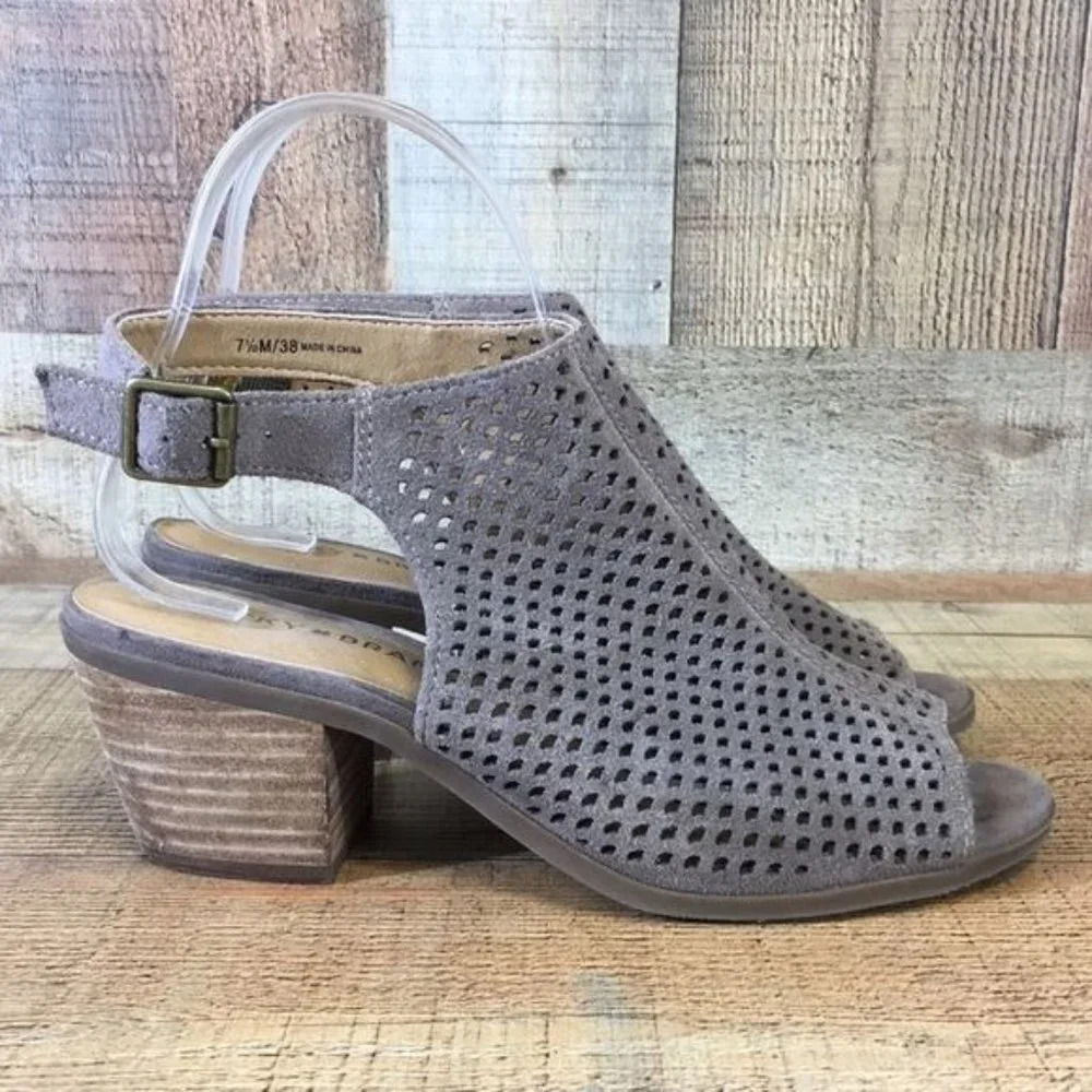 Lucky Brand Taupe/Brown Perforated Open-Toe Block Heel Sandals